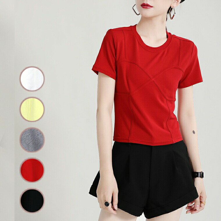 乐天商城 - Tシャツ レディース トップス 春 夏 tシャツ きれいめ 大人 カットソー 無地 フリーサイズ レッド ホワイト ブラック グレイ イエロー メール便