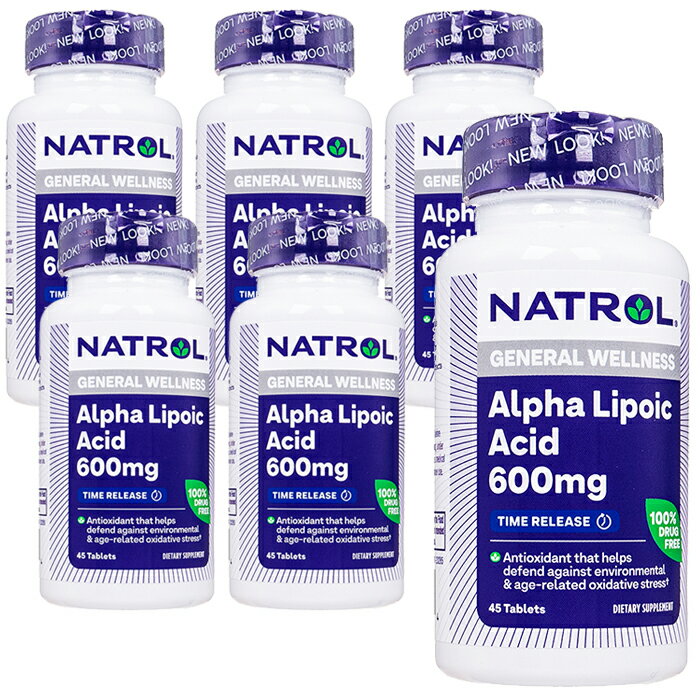 【海外通販・正規品・日時指定不可】6本セット アルファリポ酸600mg タイムリリース 45錠 Natrol ナトロール αリポ酸 AlphaLipoicAcid600mgTimeRelease：ヤマト国際便発送