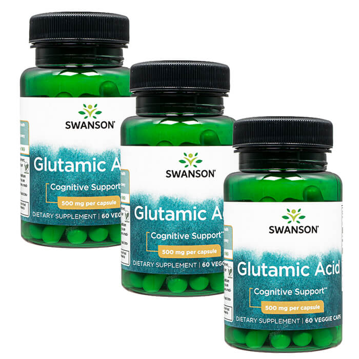 スワンソン グルタミン酸500mg 60錠 3本 Swanson Glutamic Acid 国際郵便書留発送 海外通販 正規品 日時指定不可