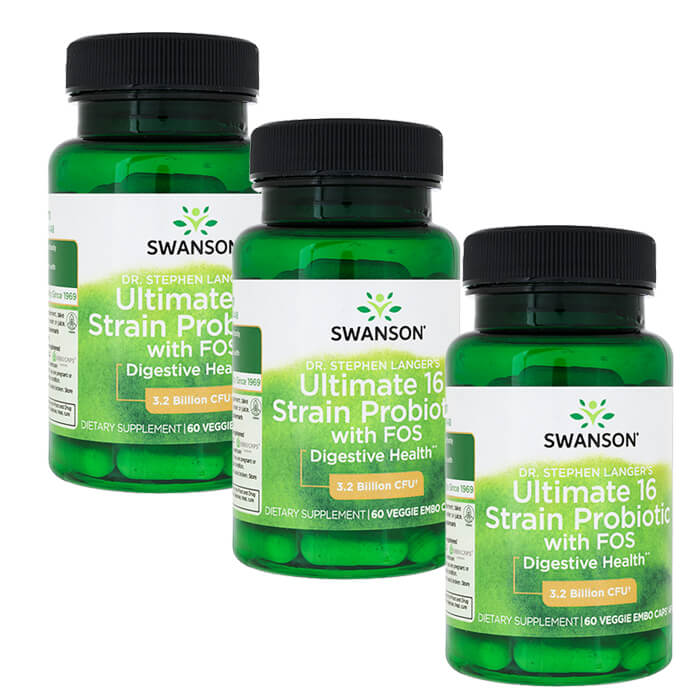 【使用期限：2025年3月】【海外通販・正規品・日時指定不可】スワンソン　アルティメット16ストレインプロバイオティックウィズFOS 60錠 3本　Swanson ロイテリ菌 ビフィズス菌：国際郵便書留発送
