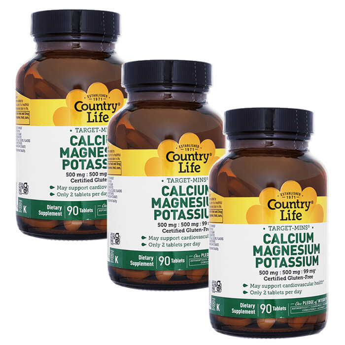 カントリーライフ カルシウム・マグネシウム・ポタシウム 90錠 3本CountryLife Calcium Magnesium Pota..