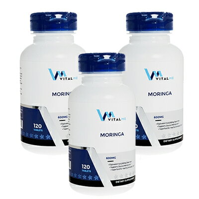 【海外通販・正規品・日時指定不可】バイタルミー　モリンガ600mg 120錠 3本　VitalMe Moringaエイジングケア　健康維持　ダイエット　食物繊維：国際郵便書留発送