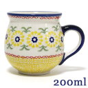ポーランド陶器・食器 マグカップS 0.2L 黄色いお花と赤