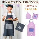 エプロン 三角巾 セット 小学生キッズエプロン 3点セット L 130〜150cm 三角巾 巾着袋付き メイトキッズ ゴム入り仕様 サイズ調節可 綿100% 無...