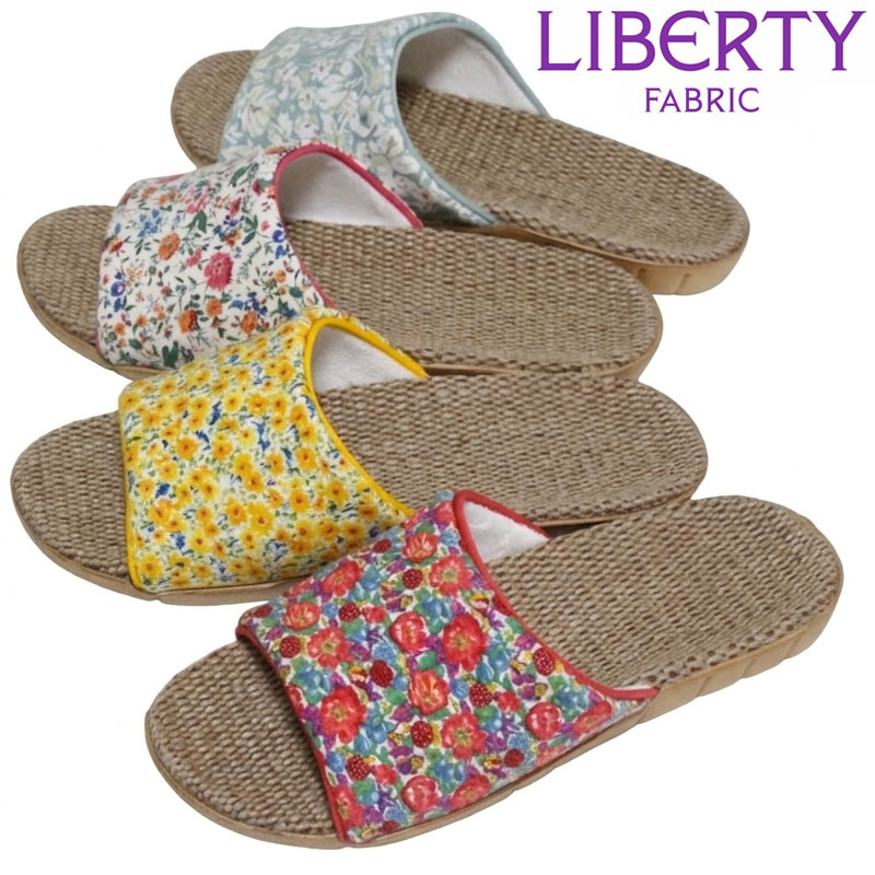 スリッパ リバティ Liberty 麻混 花柄 ボタニカル 夏用 超軽量 EVA底 前開き ナチュラル おしゃれ 軽い メール便可