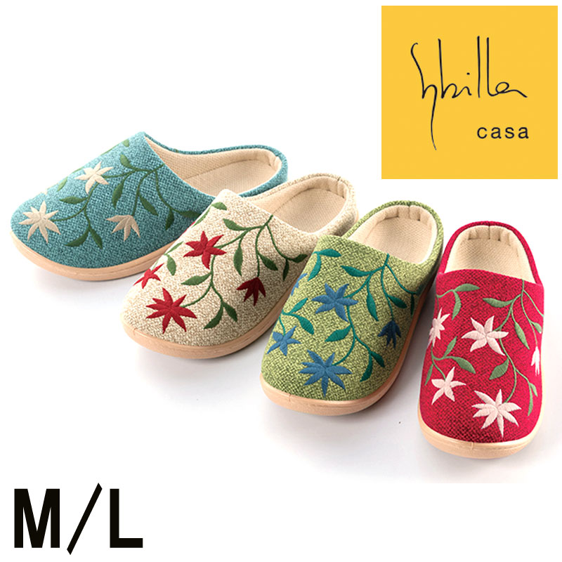 乐天商城 - シビラ スリッパ フロレリア M/L 22.5-24.5 洗える カップインソール 花