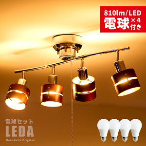 60W相当 LED電球 セット シーリングライト 4灯 レダ[Leda]|天井照明 照明器具 スポットライト 寝室 和室 寝室 リビング用 居間用 ダイニング用 食卓用 ライト 電気 おしゃれ シーリング スポット 北欧 間接照明 ベッドルーム