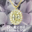 【輝く1カラット】天然ダイヤモンド オーバルカット ペンダント 1.022ct Lカラー VS2 CGL鑑定書付 K18イエローゴールド / 一粒 ネックレス 18K 18金 1ct 1カラット