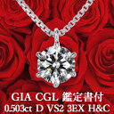 0.503ct Dカラー VS2 3EX H&C 天然ダイヤモンド 一粒ペンダント プラチナ900 / ネックレス トリプルエクセレント ハートアンドキューピッド 婚約 シンプル PT900