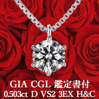 【GIA・CGL鑑定書付】【高品質ダイヤモンドの代名詞】0.503ct Dカラー VS2 3EX H&C 天然ダイヤモンド 一粒ペンダント プラチナ900 / ネックレス トリプルエクセレント ハートアンドキューピッド 婚約 シンプル PT900