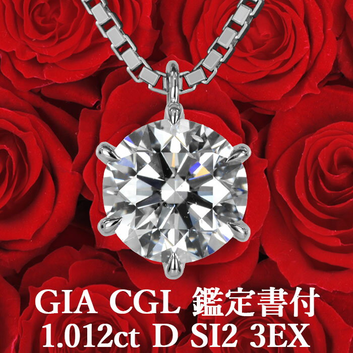 【GIA・CGL鑑定書付】【プロが選ぶコスパNo.1】1.012ct Dカラー SI2 3EX 天然ダイヤモンド 一粒ペンダント プラチナ900 / ネックレス トリプルエクセレント PT900 婚約 エンゲージ シンプル 1ct 1カラット