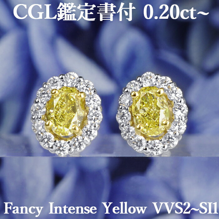 【ファンシーインテンスイエロー 0.2ct～×0.2ct～】天然イエローダイヤモンド オーバルカット ピアス FIY VVS2～SI1 CGL鑑定書付き プラチナ950/K18イエローゴールド / モディファイド イヤリング加工可能 PT950 18K 18金