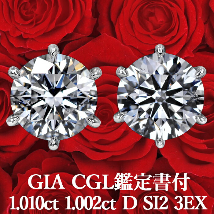 【GIA・CGL鑑定書付】【プロが選ぶコスパNo.1】天然ダイヤモンド ピアス 1.010ct×1.002ct Dカラー SI2 3EX プラチナ900 / イヤリング加工可能 トリプルエクセレント シンプル 一粒 PT900 2ct 2カラット