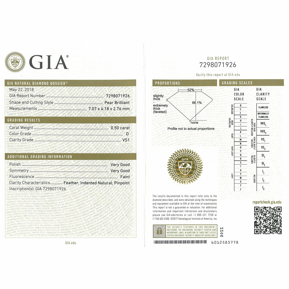【透け感】天然ダイヤモンドペアシェイプカットリング0.50ctDカラーVS1GIA鑑定書付きプラチナ950/一粒婚約指輪エンゲージリングPT9500.5ct0.5カラット