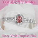 【ファンシービビッドパープリッシュピンク】天然ピンクダイヤモンド オーバルカット リング 0.124ct Fancy Vivid Purplish Pink SI2 CGL鑑定書付 プラチナ950/K18ピンクゴールド / モディファイド 一粒 婚約指輪 エンゲージリング