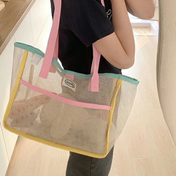 楽天beautivity【新商品入荷】プールバッグ 大容量 メッシュ 夏バッグ エコバッグ バッグ 服飾雑貨 韓国ファッション 春 夏 秋 冬 オフィス カジュアル シンプル レディース 旅行 ビーチ トートバッグ パステルカラー 鞄