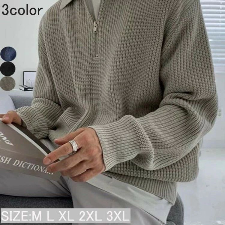 長袖セーター メンズ ニット プルオーバー ニットセーター 襟付き メンズセーター 秋服 秋物 冬服 厚手..