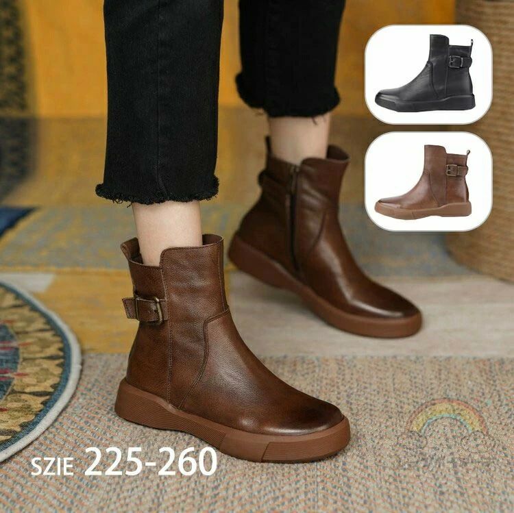 レディース ブーツ サイドゴアブーツ レディース ローヒール 【衝撃吸収インソール 送り】軽量 ショートブーツ 歩きやすい ブーツ おすすめ チェルシー おしゃれ レザー風 走れる 厚底 痛くない トレンド 秋 冬 靴 大きいサイズ