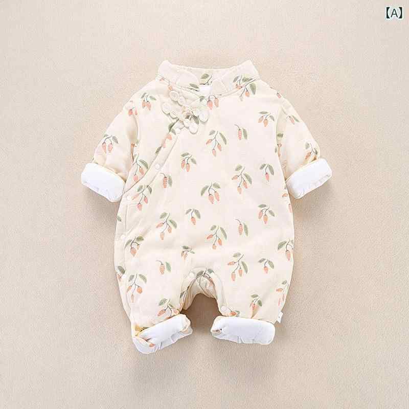 ・カテゴリ: ロンパース・スタイル: エスニック・主な素材: 綿・袖丈: 長袖・厚さ: 厚手・開閉部: 斜め前立てシングルボタン・性別: ユニセックス・適合身長: 66cm, 73cm, 80cm, 90cm・基準: Aクラス