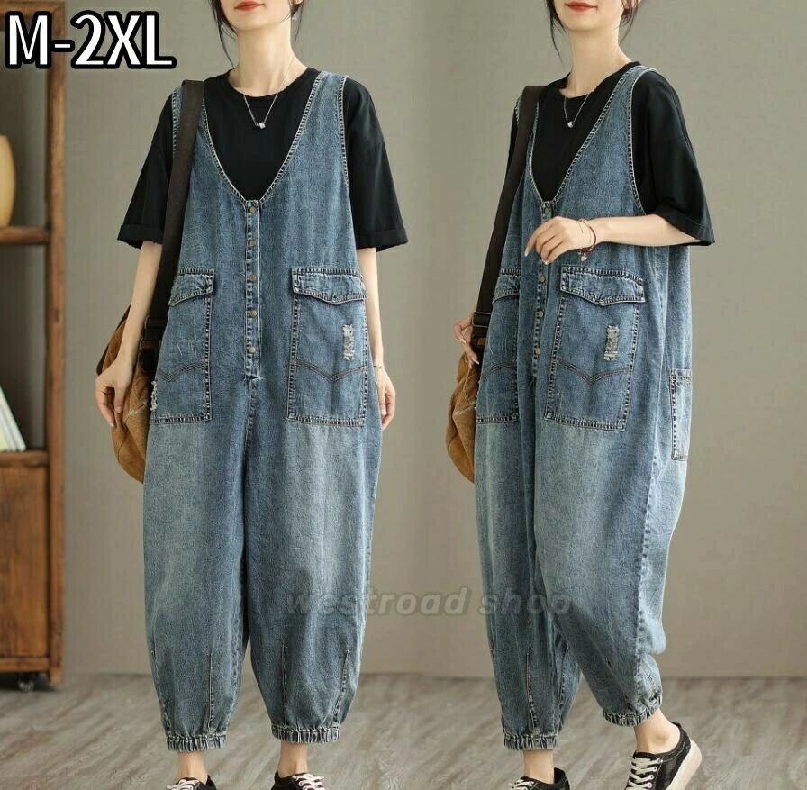 オーバーオール サロペット レディース デニムサロペットパンツ チノパン 9分丈 大きいサイズ オールインワン つなぎ ロングパンツ 体型バー ゆったり ボトム...