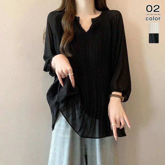 シフォンブラウス 7分袖 七分袖 レディース シフォン ブラウス 長袖 m l xl フォーマル ブラウス きれいめ Vネック パフスリーブ 大きいサイズ 白ブ...