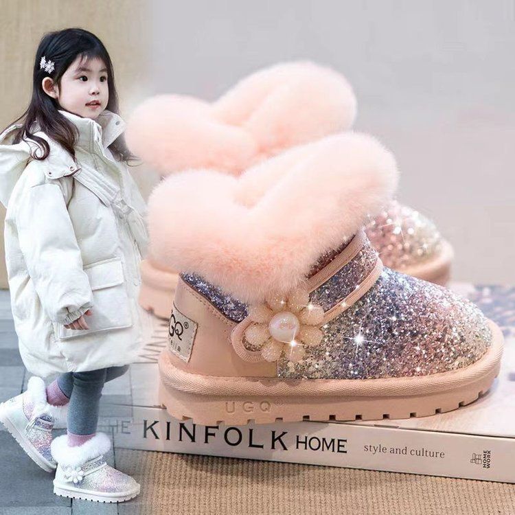 ムートンブーツ 花 ショート ブーツ ファー キッズ ベビーシューズ 女の子 おしゃれ 履きやすい シンプ..