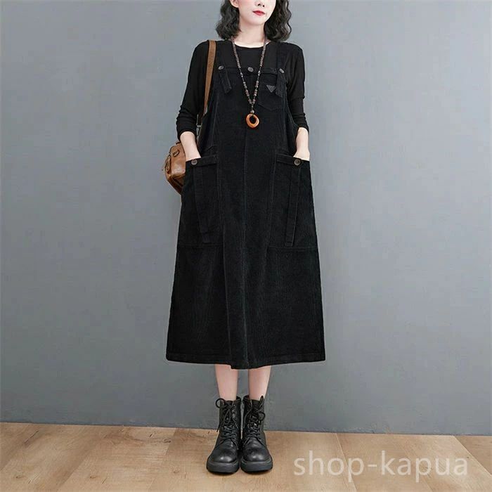 【送料無料】ゆった ジャンパー ジャンスカ ロングスカート 重ね着 スカート サロペット 冬 秋 レディース ジャンパースカート コーデュロイ