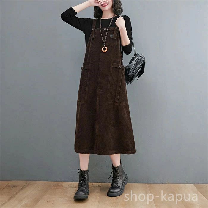 【送料無料】ゆった ジャンパー ジャンスカ ロングスカート 重ね着 スカート サロペット 冬 秋 レディース ジャンパースカート コーデュロイ