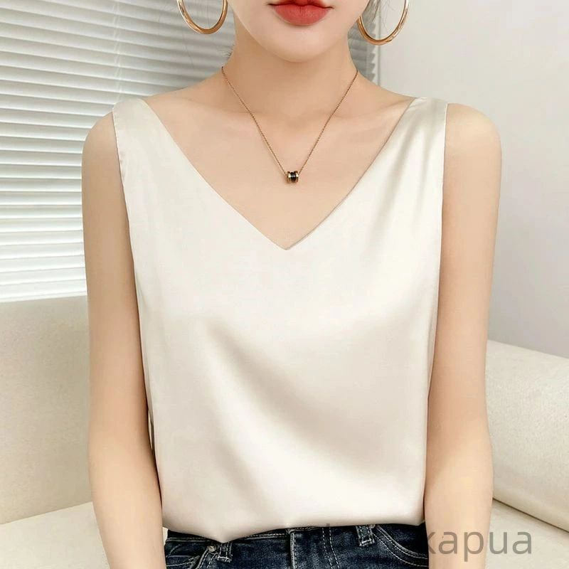 【送料無料】重な着 抗菌 前後2way シンプル 速乾 サテン スーツインナー ルームウェア 下着 インナー 薄手 光沢感 ノースリーブ シルクタンクトップ インナーウエア 無地 ブラウス