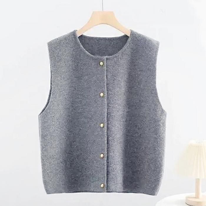 【送料無料】春 秋冬 厚地 暖かい ボタン留め セーター ノースリーブ カーディガン 前開き 丸首 ニット..