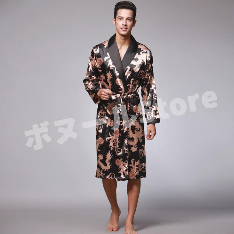 5色 パジャマ ペアお揃い 絹 バスローブ メンズパジャマ 前開き 龍柄 ペアルック 部屋着 シルク メンズ..