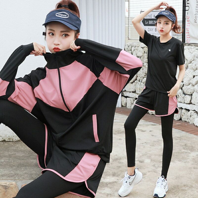ランニングウェア レディース 5点セット 春夏 セット ウェア おしゃれ 可愛い かわいい トレーニングウェア ジムウェア ジム ヨガウェア スポーツウエア 女性 秋冬 トップス 夏 スポーツブラ 長袖アウター 半袖Tシャツ レギンス ショートパンツ