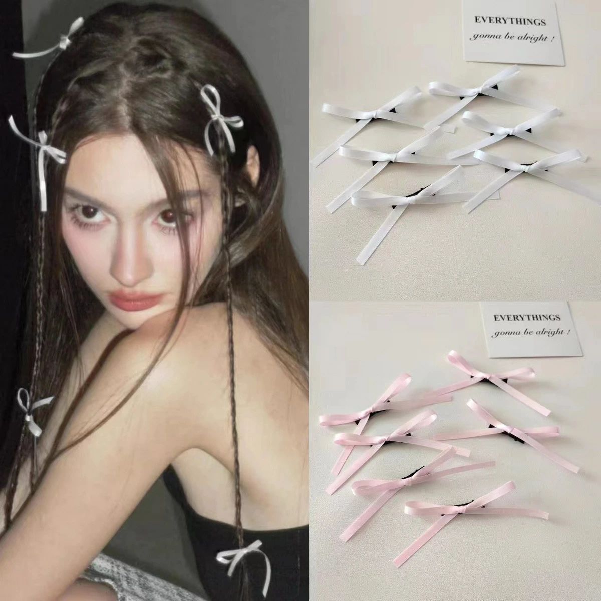 6点セット リボン Y2K Y3k レディース 韓国風 大人 シンプル ヘアゴム かわいい 春夏 2024 フリル ガールズ おしゃれ ヘアアクセサリー カジュアル ブルー ホワイト ピンク クリーム