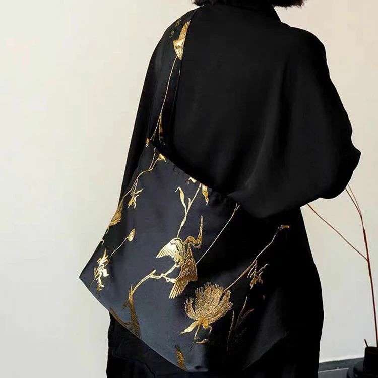 バッグ レディース おしゃれ ショルダーバッグ 復古風 30代 50代 OL 通勤バッグ 大きいサイズ バッグ ブラック 鞄 かばん レディースバッグ ツル柄 ファッションバッグ レトロなバッグ きれいめ 大容量バッグ 40代(4)