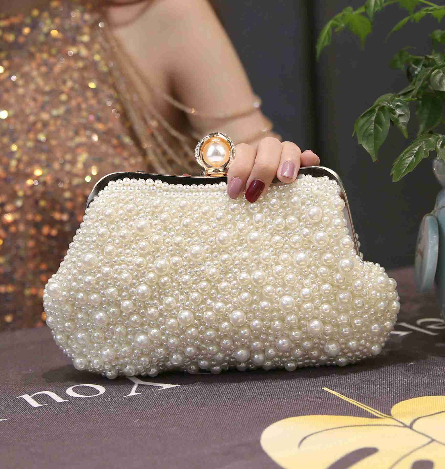 パーティーバッグ 大きめ パール ビーズ装飾 ショート クラッチバッグ フォーマルバッグ 謝恩会 成人式 同窓会 二次会 パーティードレス通販【2長さです】 チェーン付き 結婚式 おしゃれ