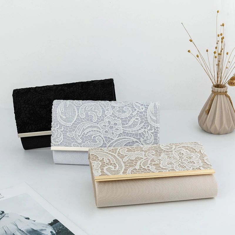 レースパーティーバッグ レディース ドレス用 結婚式 二次会 クラッチバッグ パーティーバッグ ショルダー 黒 二次会 入学式 卒業式 お呼ばれ ブラック ベージュ シルバー ブライダル キャバ 大きめ サテン 大容量