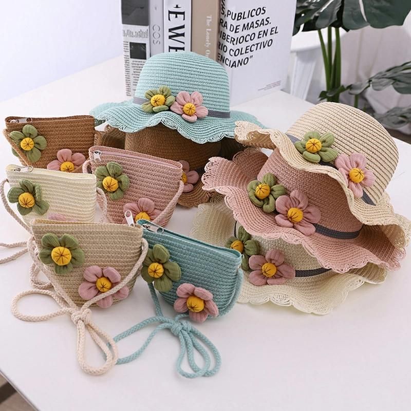 子供帽子 子供バッグ 麦わら帽子 ショルダーバッグ セット 帽子+鞄 ハット+バッグ 小学校 保育園 幼稚..