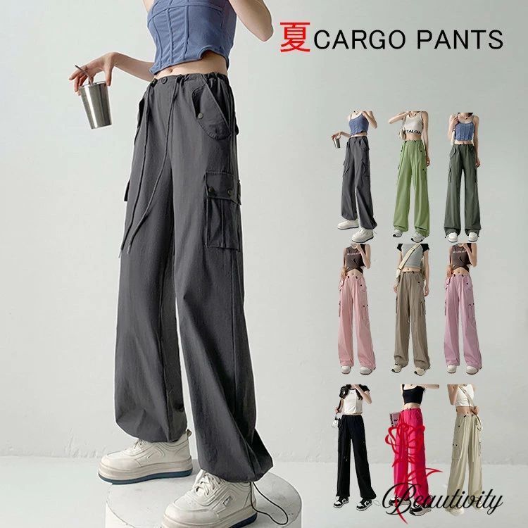 カーゴパンツ レディース パンツ 夏 ゴムウエスト カジュアル ゆったり ゆるめ ズボン ボ おしゃれ かわいい かっこいい ロング丈 ロングパンツ カーゴ パンツ ワークパンツ 動きやすい 運動 スポーツ 女性用 ハイウエスト 薄手 春 春服 春パンツ 代 代