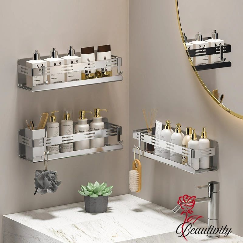 楽天beautivity浴室用ラックステンレス シャワーラック お風呂ラック 防水と防錆 壁掛け 調味料ラック 収納棚ラック バスルーム キッチン 風呂場ラック 水切り 壁棚 フック
