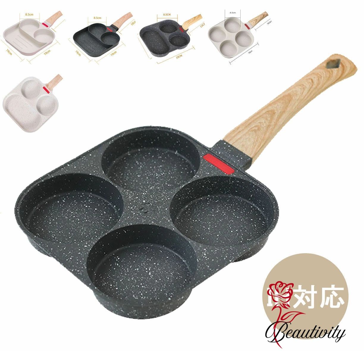 フライパン 目玉焼きフライパン IH対応 4つ穴円形フライパン マルチパン 焦げ付きにくい洗いやすい お..