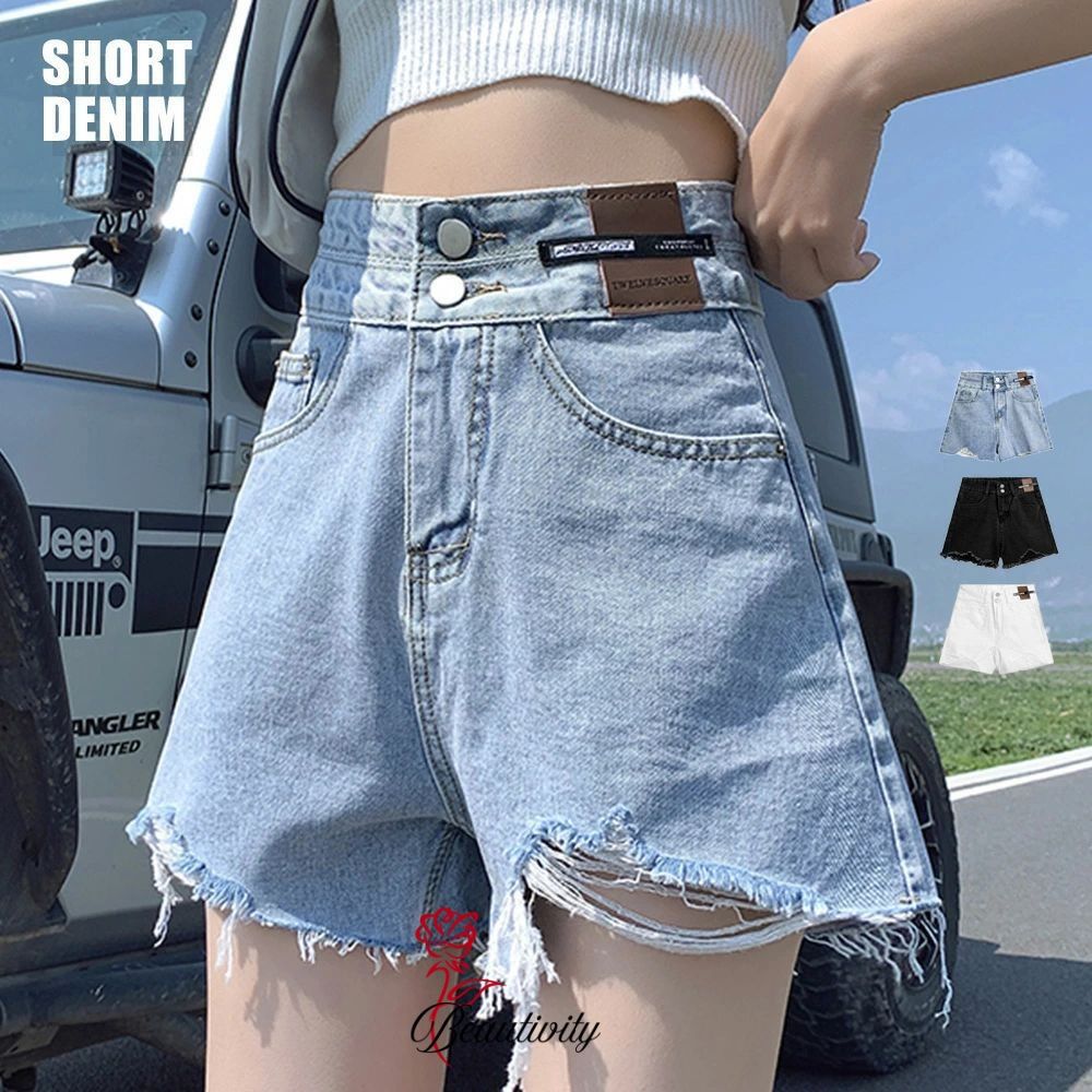 ダメージ加工デニムショートパンツ 韓国風 ホットパンツ レディース ハイウエスト ショーパン ヴィンテージ風 デニム短パン カットオフ ボ ミニ丈ズボン 夏 LZFS-