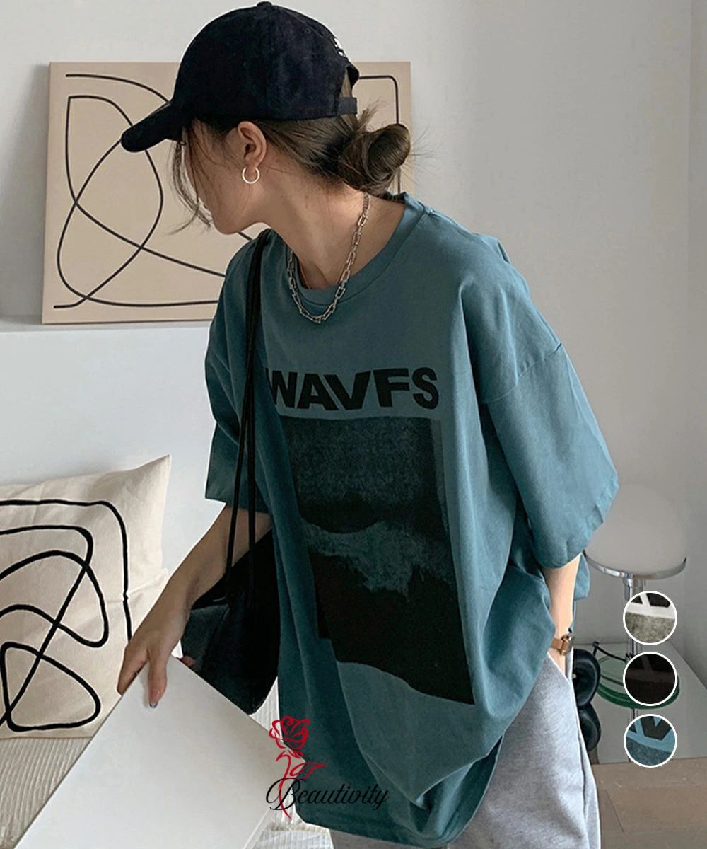 ロングtシャツ ビッグシルエットTシャツ レディース 韓国風プルオーバー 着やせビッグtシャツ半袖 ゆったり おしゃれカットソー 夏トップス グラフィック ロゴT XIAOH
