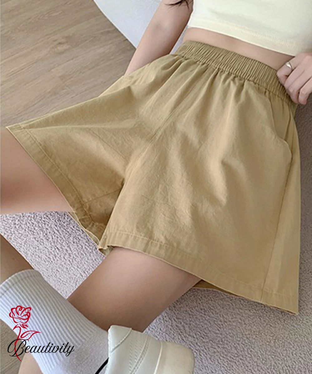 beautivityのワイドショートパンツ レディース 短パン ウエストゴム 美脚キュロットパンツ ポケット付き ゆったり ハイウエスト ショーパン 薄手部屋着パンツ 無地ルームウェア X｜アングル2