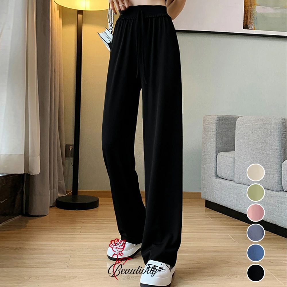 樂天商城 - セミワイドパンツ 冷感タッチロングパンツ レディース ハイウエスト パンツ ウエストゴム ストレートパンツ カジュアルサマーパンツ 通勤通学ボ春夏 4