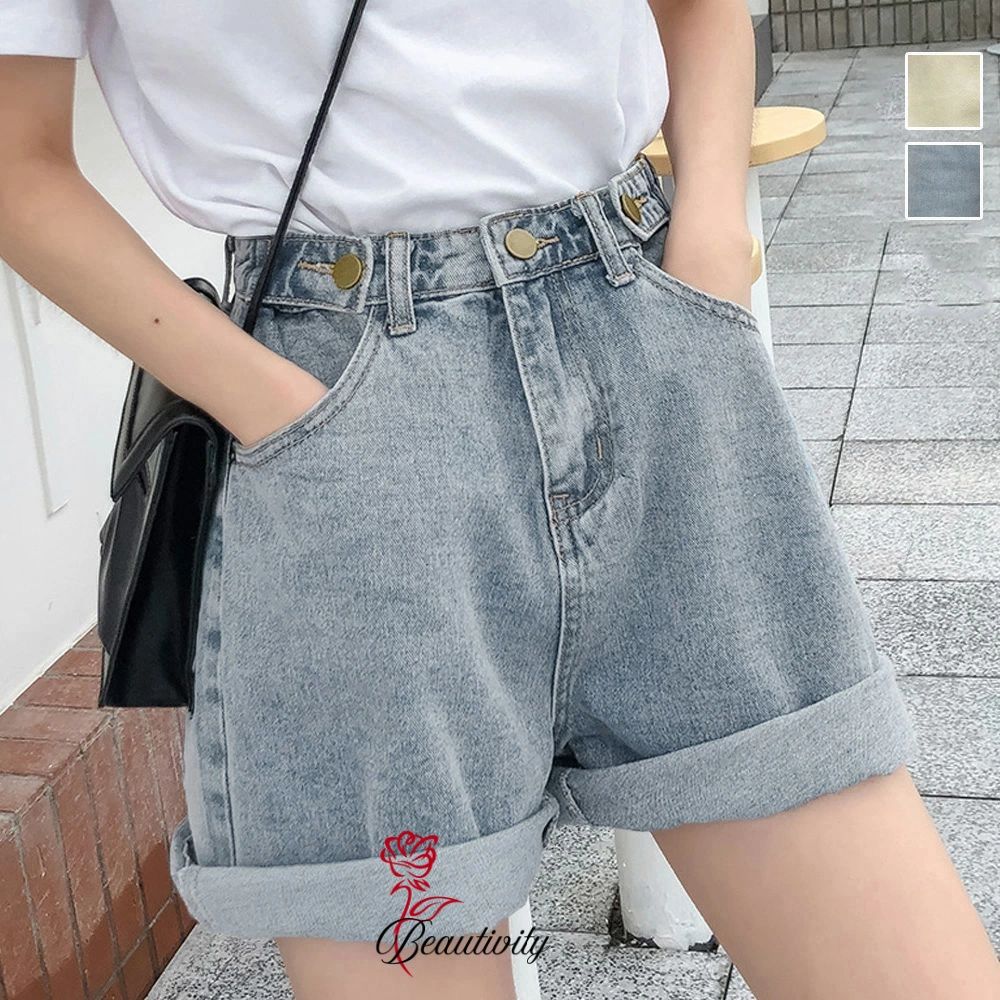 デニム ショートパンツ レディース韓国風 ハイウエスト ショーパン デニムワイドパンツ 春夏秋 ホットパンツ ゆったり ロールアップ 短パン カジュアル ボ