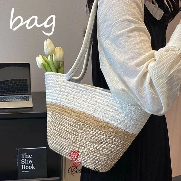 かごバッグ ショルダー レディース 大きめ 大人可愛い 春夏 カバン バッグ ストローバッグ ポケット 軽..