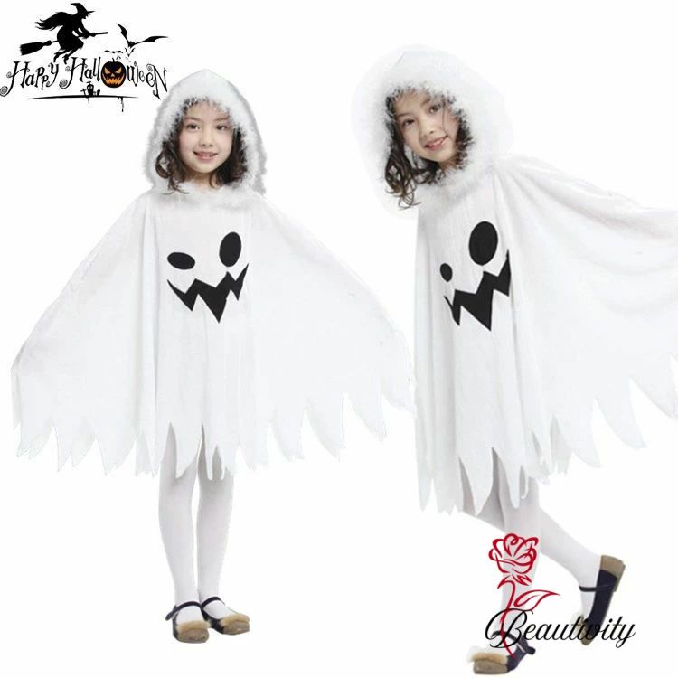 樂天商城 - ハロウィン 衣装 子供 コスプレ 幽霊 仮装 タイツ付き かわいい コスチューム 女の子 キッズ クイーン コスプレ衣装 デビル かわいい 演出 ホワイト 2点セット ポンチョ