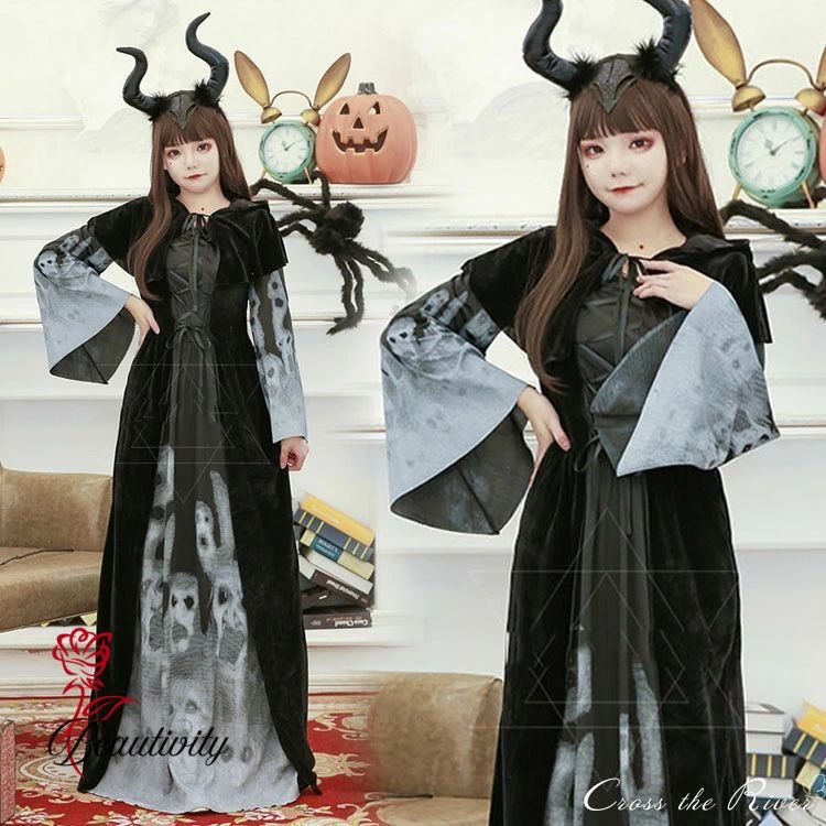 ハロウィン 衣装 魔女 コスプレ セットアップ 黒 レディース ハロウィン 仮装 中学生 ワンピース マント 大人 女性 衣装 女の子 可愛い ゴースト ブラック パーティー 誕生日 演出 発表会 イベント 怖い 悪魔 姫 高校生 cosplay(4)