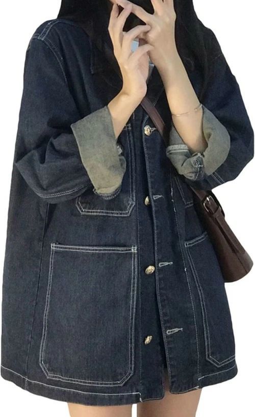 乐天商城 - レディース　ジャン　デニムジャケット　ジャケット　復古　優しい　きれいめ　ポケット付き　着痩せ　ベーシック　カジュアル　重ね着　着回し　コーデ万能　韓国　通学　通勤　お出かけ　きれいめ　ネイビー　大き