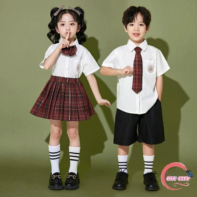 キッズスーツ 半袖 衣装 スーツ キッズ セーラー服 子供 女の子 制服 チェック柄 上下セット フォーマル 学生服 ミニスカート ホワイト シャツ ブラウス 幼稚園・入学式・卒業式・発表会・生日会・演出服・イベント・発表会 子供スーツ 3点セット